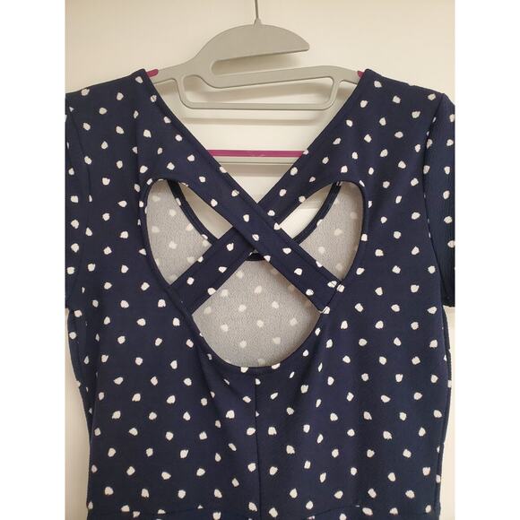 Women's Charming Charlie Navy Polka Dot Criss Cross Back Dress | Size Small - Picture 4 of 7